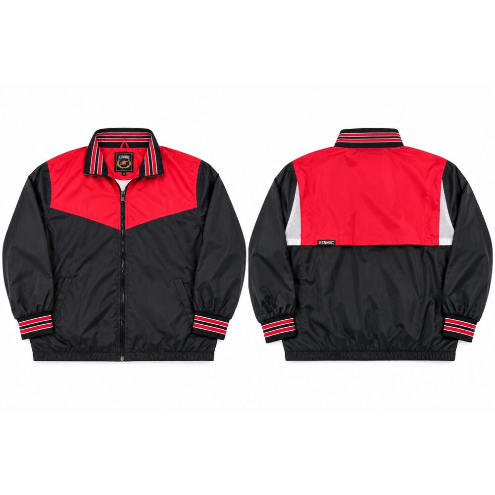 Vintage Rennoc Windbreaker Jacket Mens 2XL Black Red Colorblock Vented